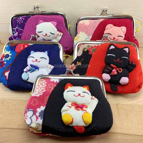 Japanese coin purse kimono fabric neko card size